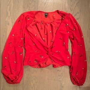 red flower blouse